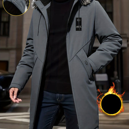 Herren Winterparka mit Kapuze und Kunstfellbesatz lang