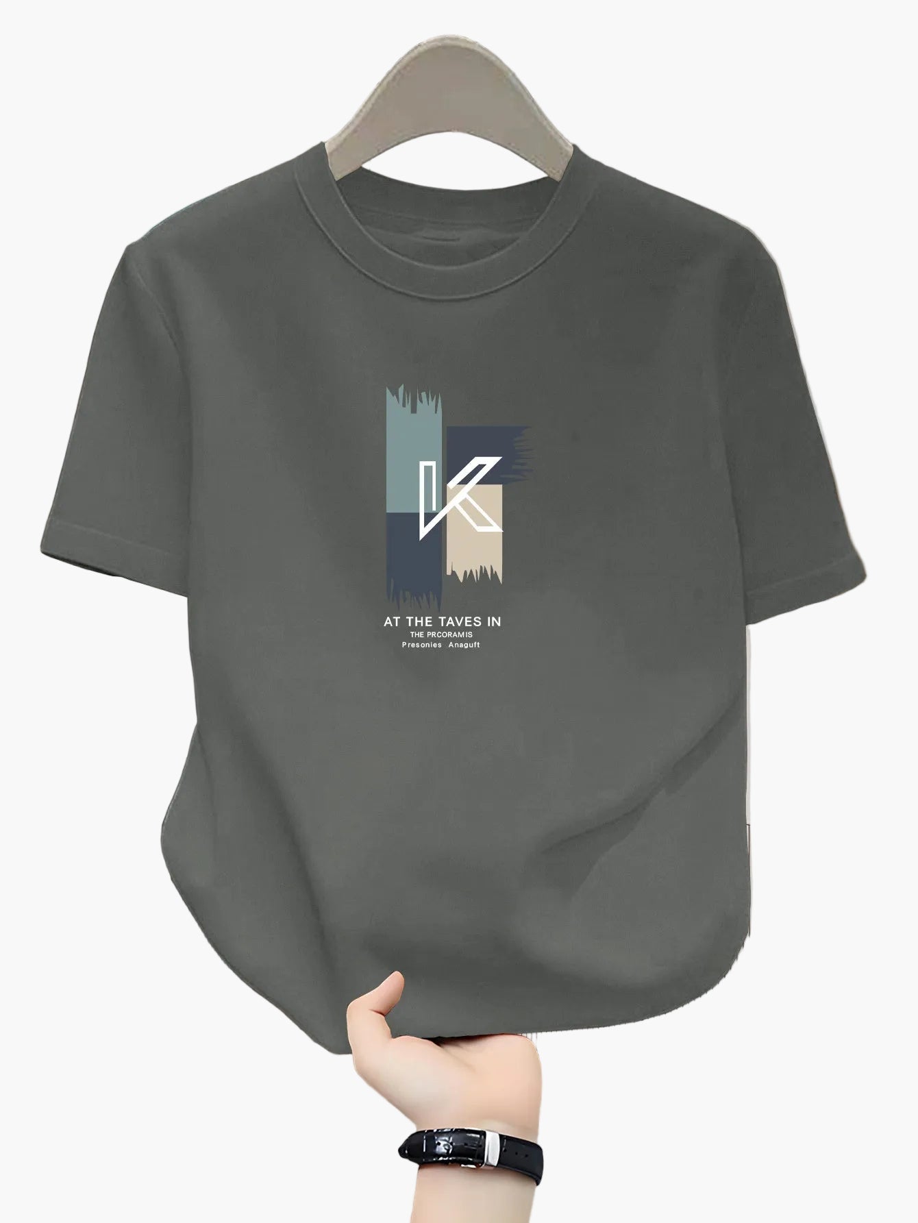 Herren T-Shirt mit modernem K-Grafikdruck, lässige Streetwear, Rundhals, Kurzarm