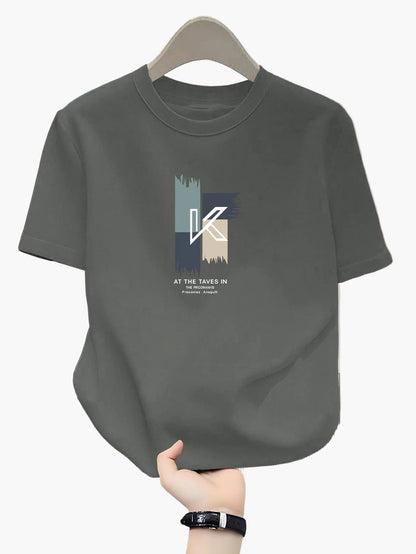 Herren T-Shirt mit modernem K-Grafikdruck, lässige Streetwear, Rundhals, Kurzarm