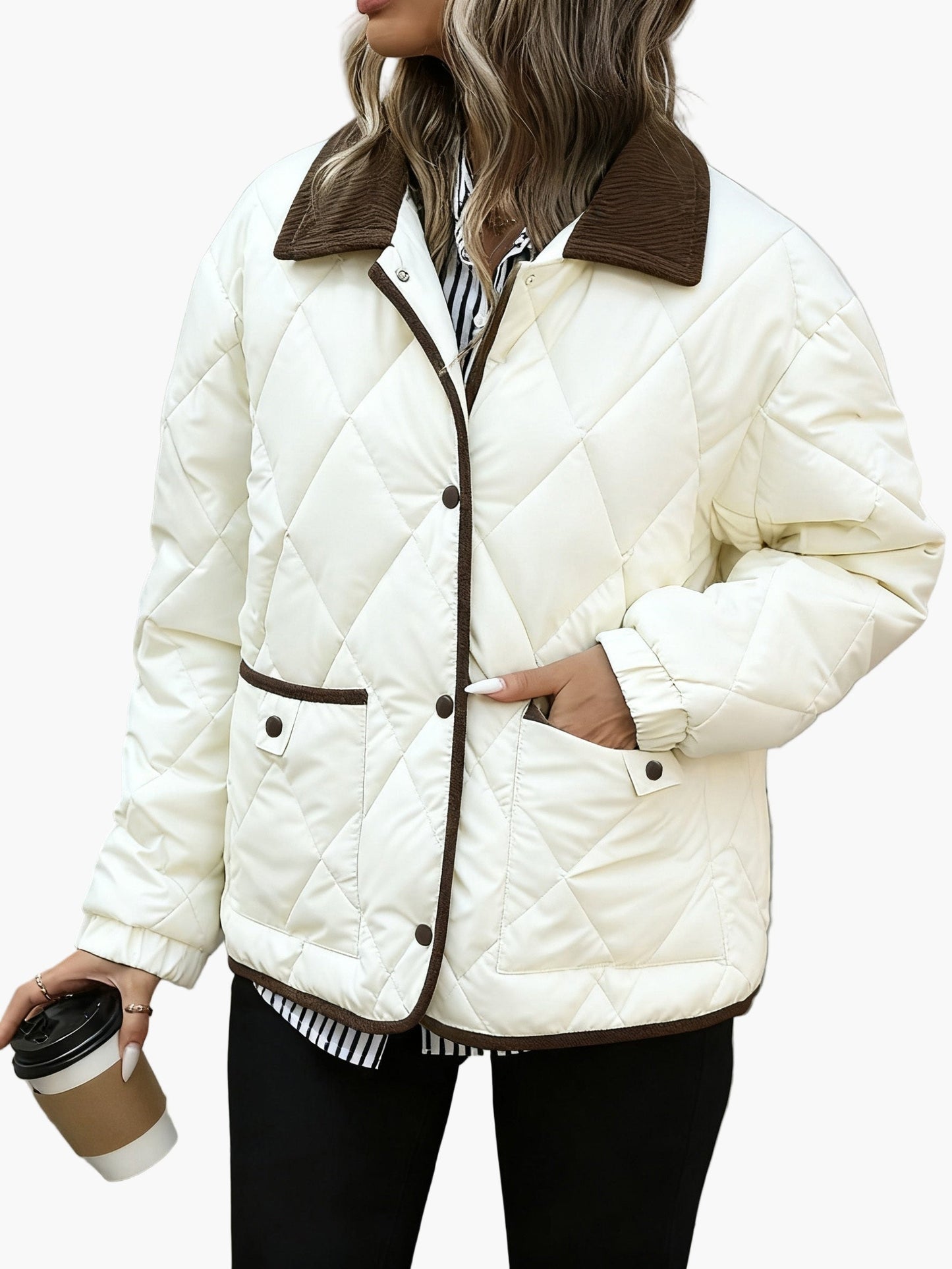 Damen Steppjacke im Vintage-Stil mit Taschen – Elegante Übergangsjacke für Alltag und Freizeit
