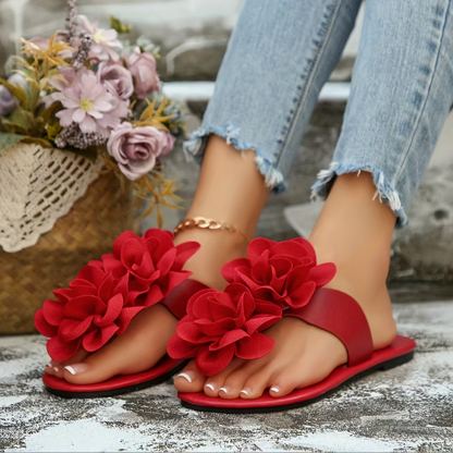 Damen Sandalen mit großer Blumenapplikation – Modische Slide-Slipper für Freizeit und Alltag