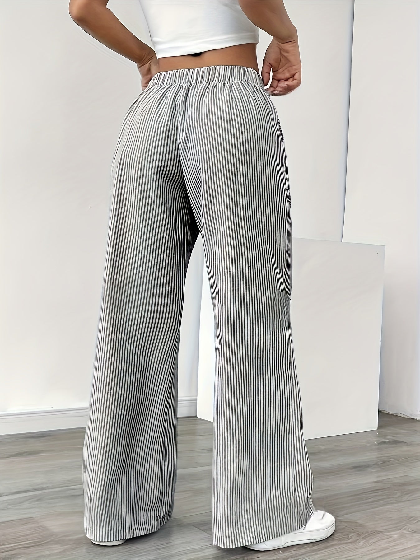 Damen Weite Casual Streifenhose mit Kordelzug – Komfortable Freizeithose für Alltag und Wochenende