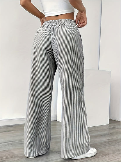 Damen Weite Casual Streifenhose mit Kordelzug – Komfortable Freizeithose für Alltag und Wochenende