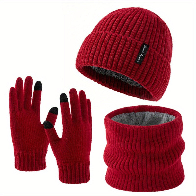 Winterset Gerippt: Strickmütze, Loop Schal & Touchscreen Handschuhe für Damen Herren