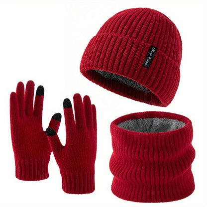 Winterset Gerippt: Strickmütze, Loop Schal & Touchscreen Handschuhe für Damen Herren