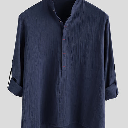 Herren Henley Langarmshirt mit Stehkragen und Knopfleiste – Modernes Freizeitoberteil für Alltag und Urlaub