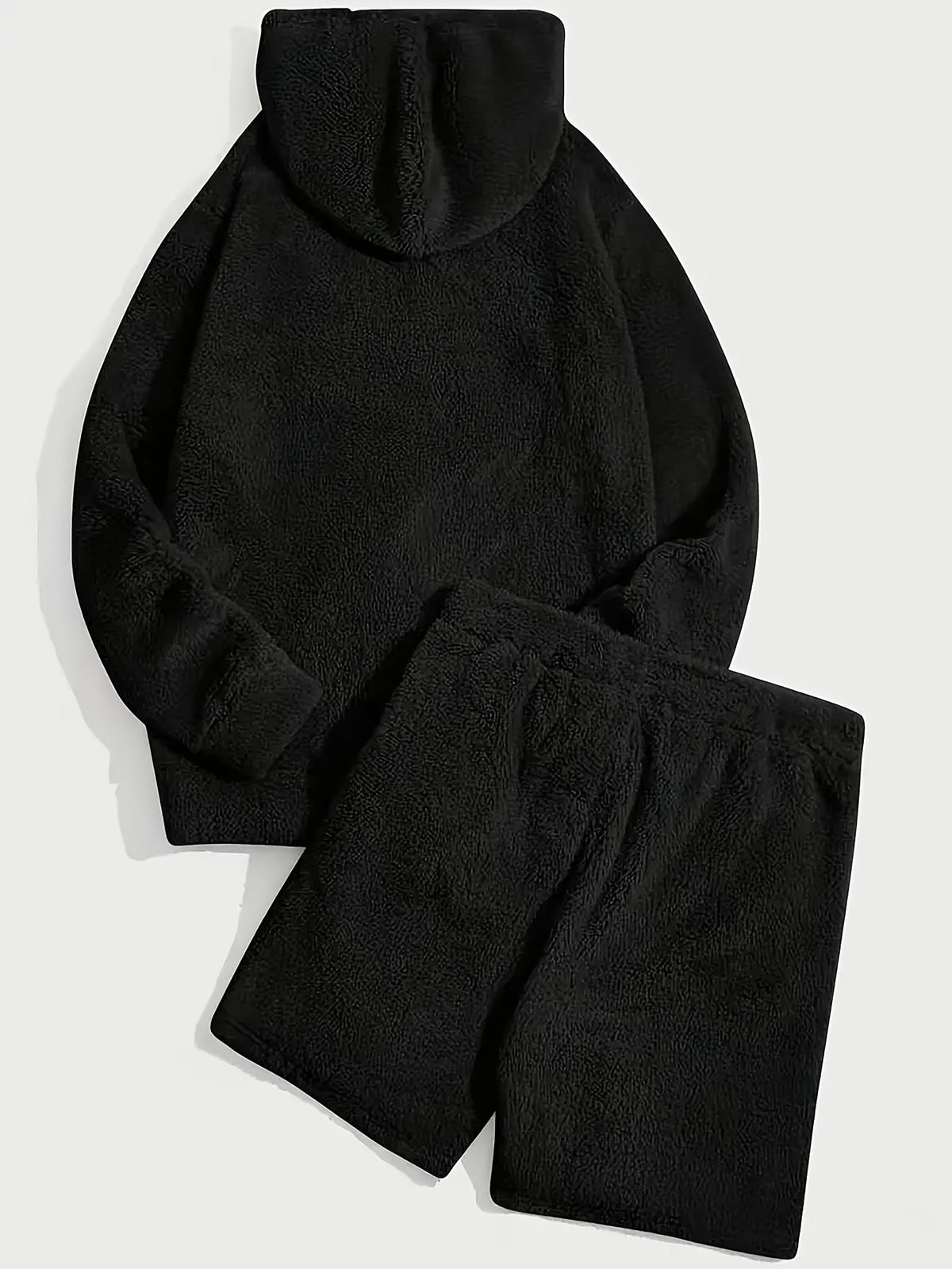 Unisex Teddy-Fleece Hoodie & Shorts Set mit Kapuze und Kordelzug