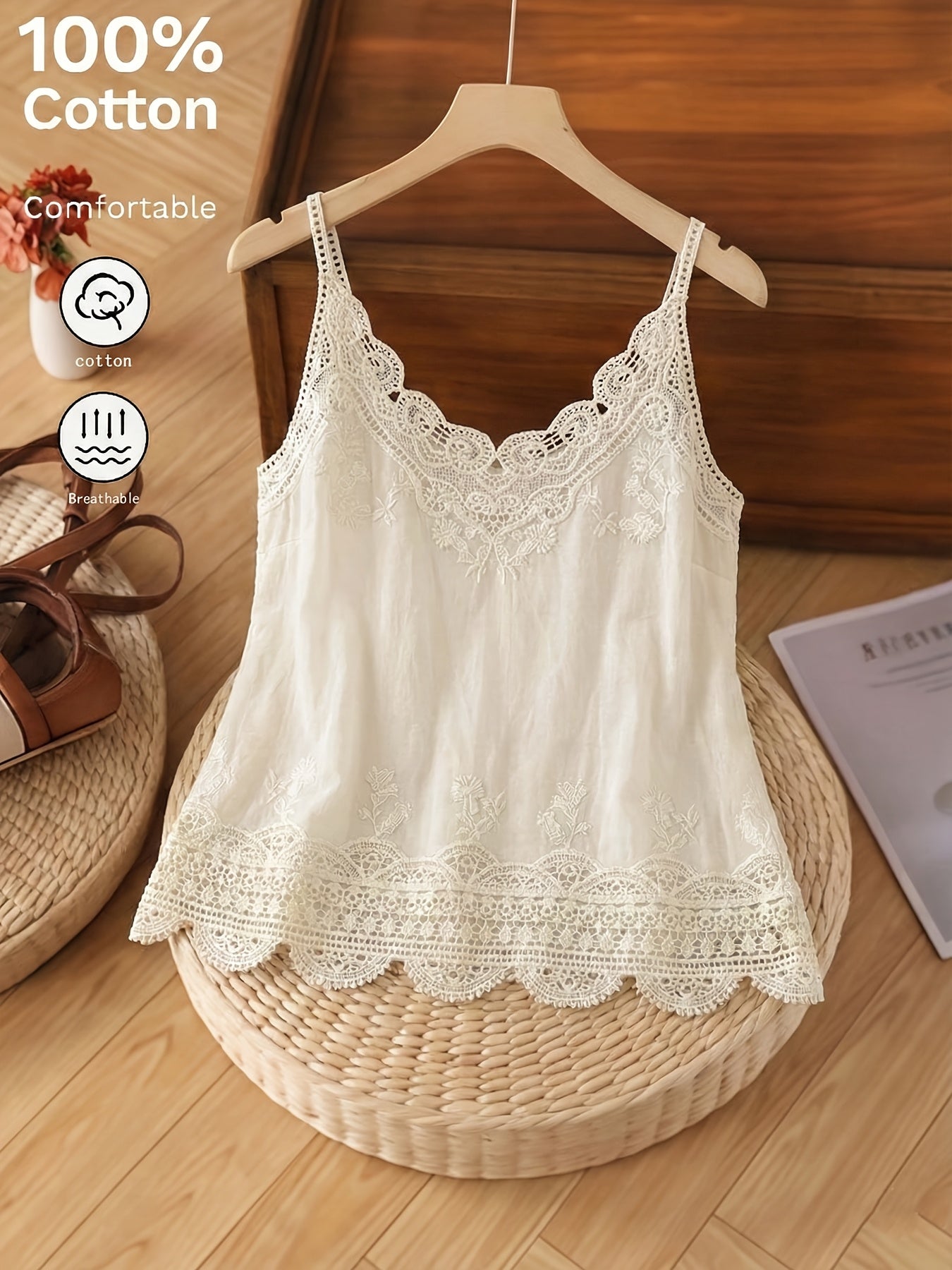Damen Sommer Spitzen-Top im Boho-Stil – Lässiges Trägertop für Freizeit & Urlaub