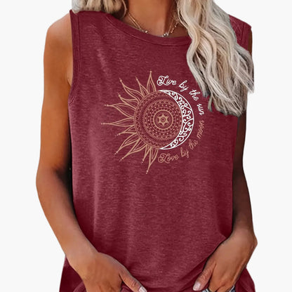 Damen Tanktop mit Mandala-Sonne-Mond-Print – Boho Style Shirt für Freizeit & Sommer
