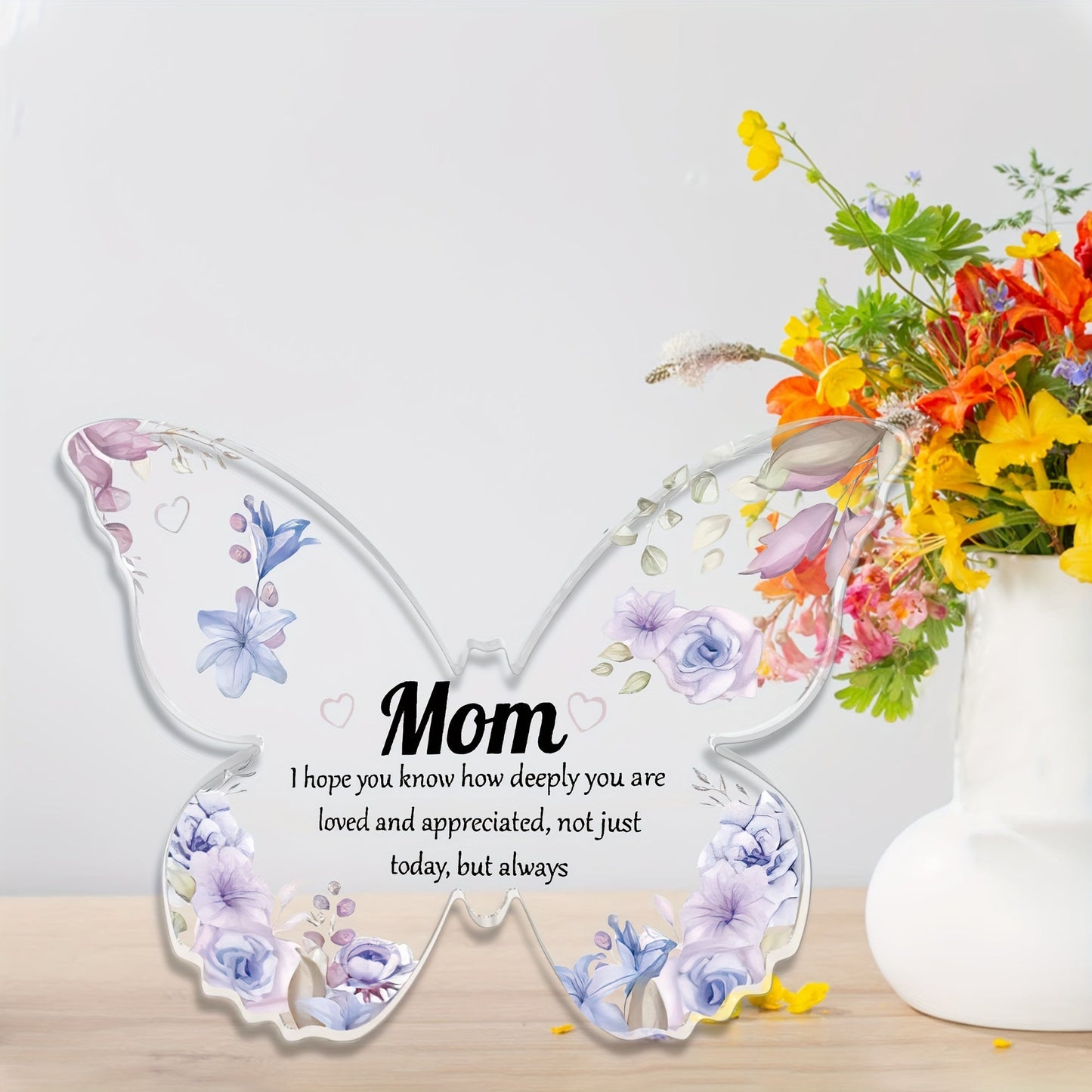 Schmetterling Deko Geschenk für Mutter – Vintage Acryl Tischdekoration mit Blumen – Muttertag, Dankeschön, Wertschätzung