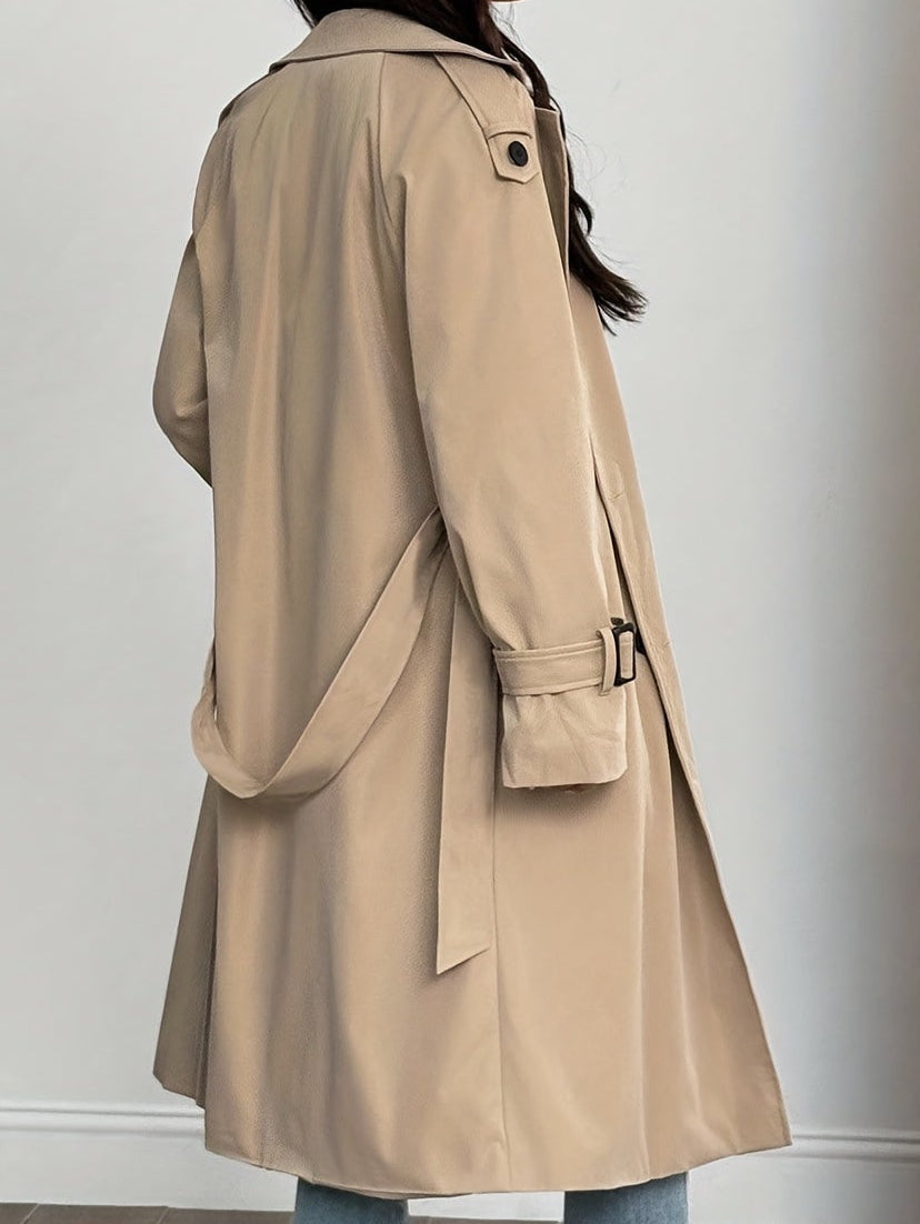 Damen Trenchcoat mit flauschigem Futter, Langarm, Beige