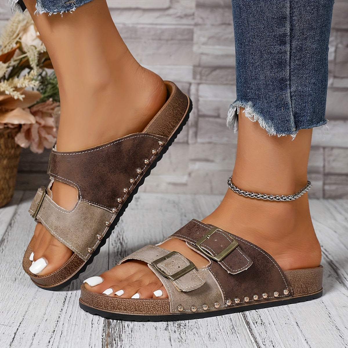 Damen Vintage Komfort Sandalen mit Schnallen – Bequeme Sommerschuhe für Freizeit & Alltag