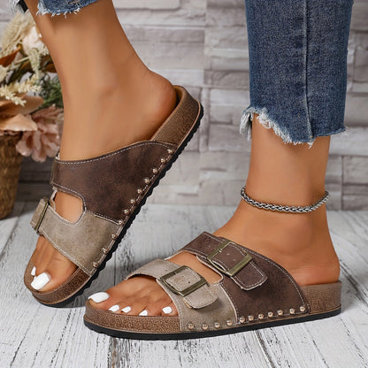 Damen Vintage Komfort Sandalen mit Schnallen – Bequeme Sommerschuhe für Freizeit & Alltag