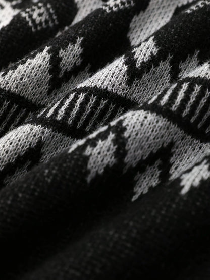Unisex Winterpullover Rundhals mit Jacquard Rentier- & Schneeflockenmuster