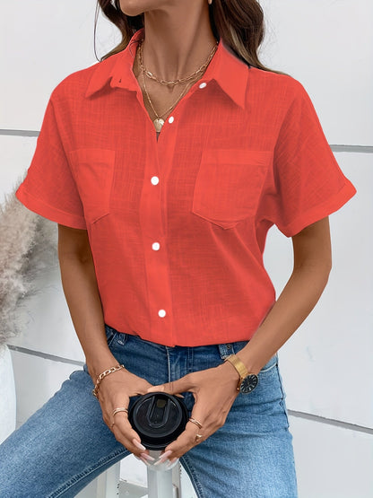 Damen Kurzarm Hemdbluse mit Vogelmuster – Modische Freizeitbluse für Alltag und Büro
