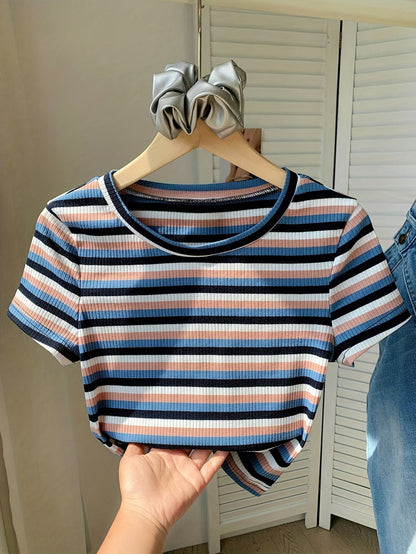 Damen Kurzarm Streifen T-Shirt – Retro Style für Alltag & Freizeit