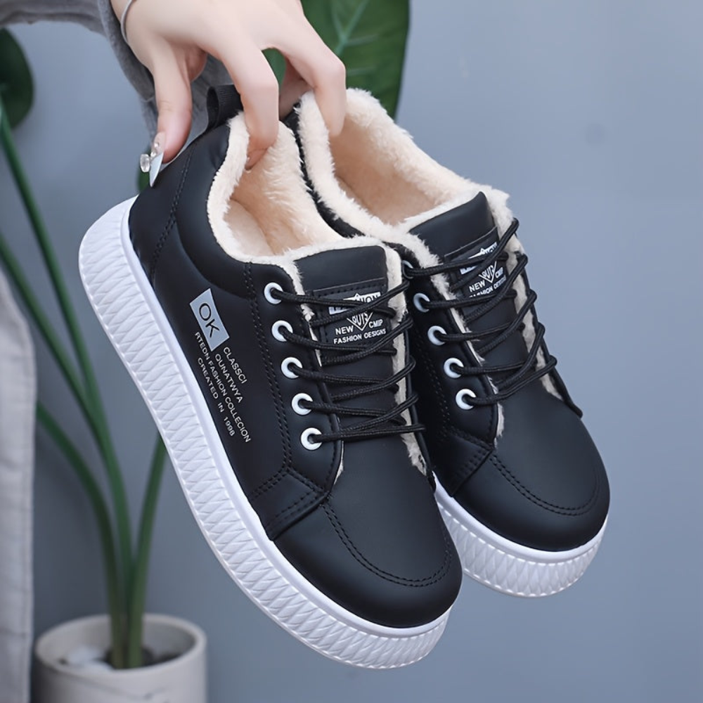 Damen Sneaker mit warmem Futter, Plateau und Schnürung, Braun