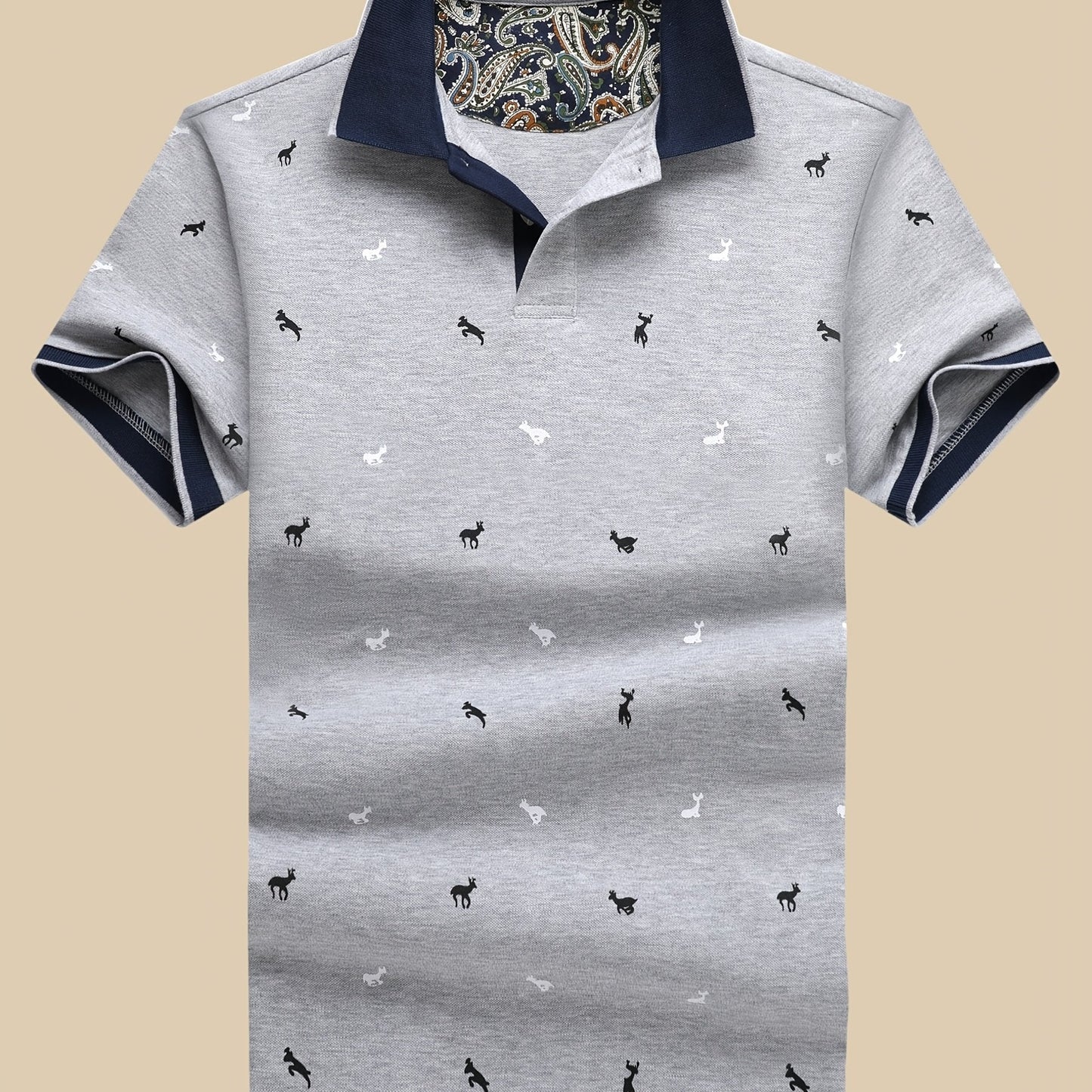 Herren Poloshirt mit Animal-Print und Kontrastkragen – Stilvolles Freizeit- und Alltagsoutfit