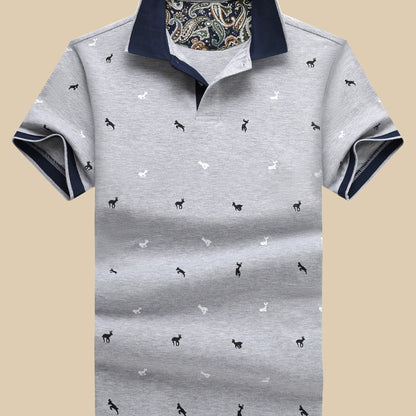 Herren Poloshirt mit Animal-Print und Kontrastkragen – Stilvolles Freizeit- und Alltagsoutfit