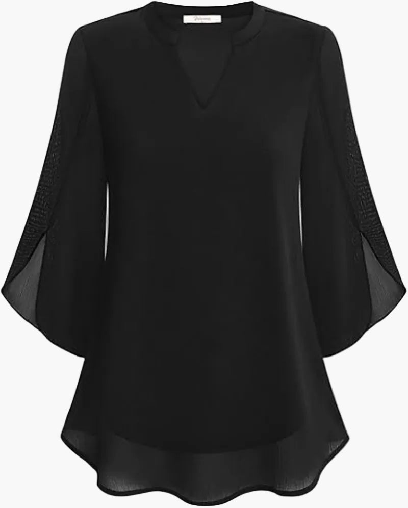 Damen-Bluse mit V-Ausschnitt und geschlitzten Glockenärmeln