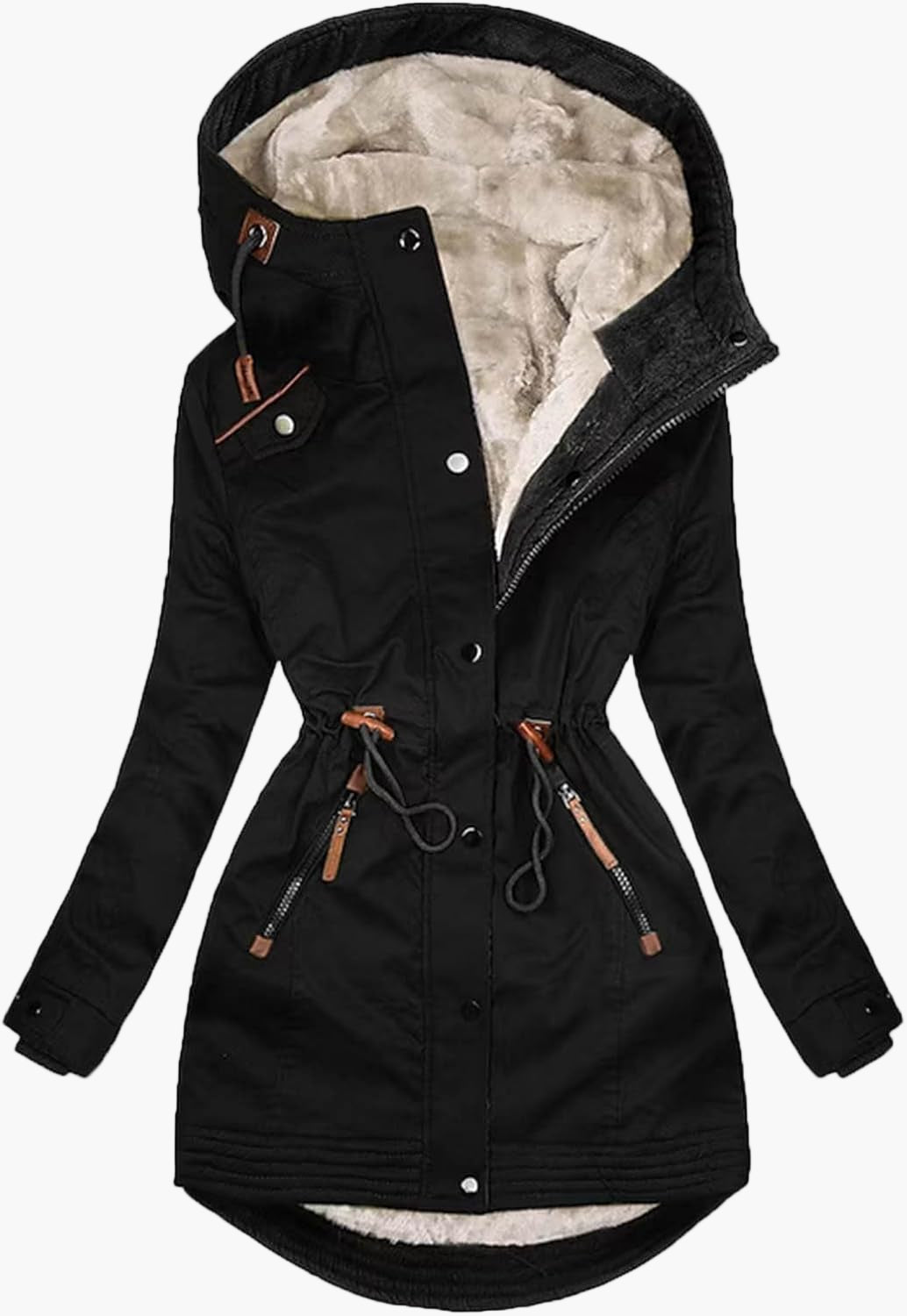 Damen-Winterparka mit Kapuze – Taillierter Parka mit Kordelzug für kalte Tage