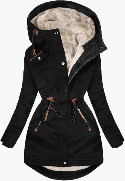 Damen-Winterparka mit Kapuze – Taillierter Parka mit Kordelzug für kalte Tage