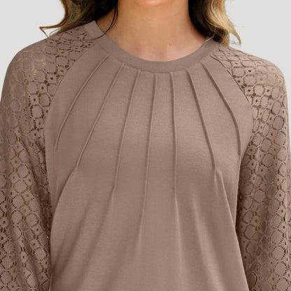 Damen Bluse mit Spitzenärmeln und Falten-Design – Elegante Freizeit- und Büro-Mode