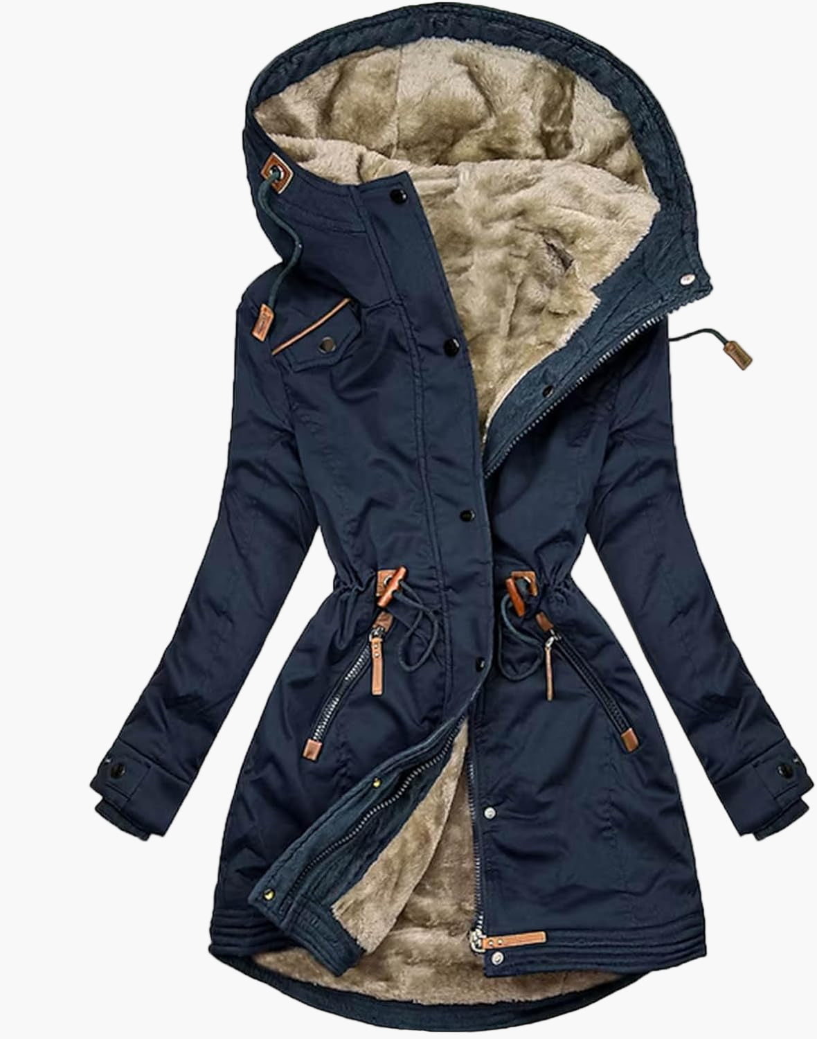 Damen-Winterparka mit Kapuze – Taillierter Parka mit Kordelzug für kalte Tage