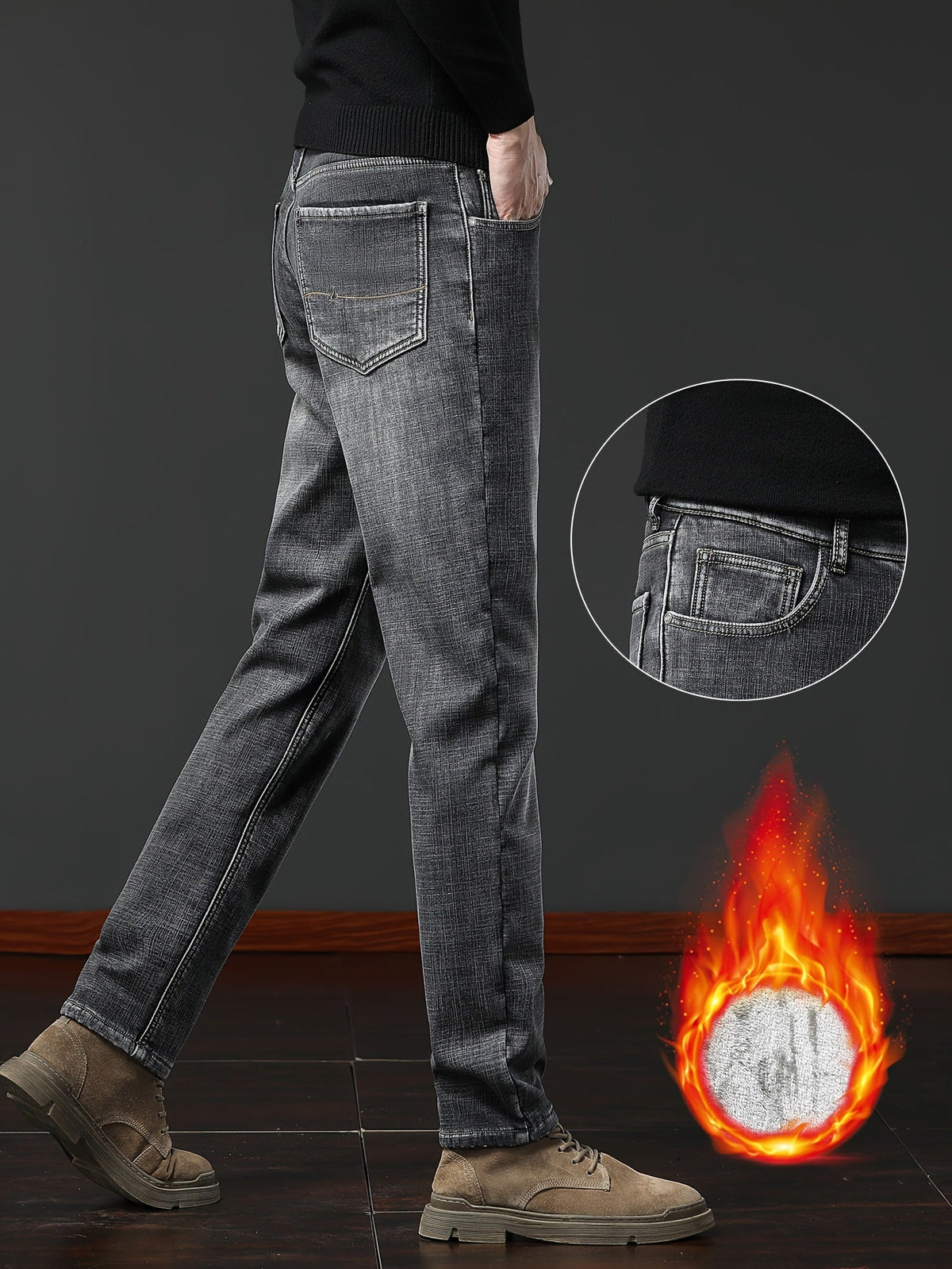 Jeans Herren gefüttert Winterhose aus Denim mit Teddyfutter