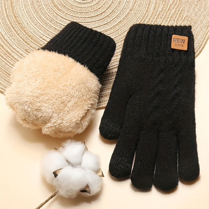 Gestrickte Winterhandschuhe mit Touchscreen-Funktion und Plüschfutter