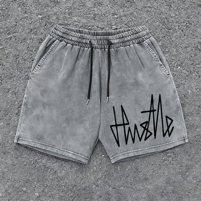 Herren Streetwear Shorts mit „Hustle“-Print – Lässige Freizeithose mit Kordelzug