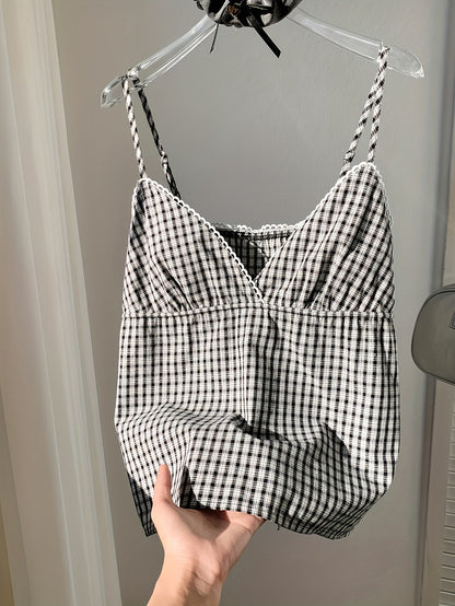Damen Karierter Ärmelloser Top mit Schmeichelnder Passform – Modischer Freizeit-Look für Sommer & Urlaub