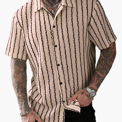 Herren Kurzarm Freizeithemd mit Knopfleiste und Retro-Streifen – Perfekt für Sommer & Freizeit