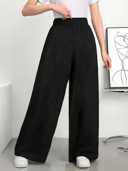 Damen Weite High-Waist Freizeithose mit Elastikbund – Modische Loungehose
