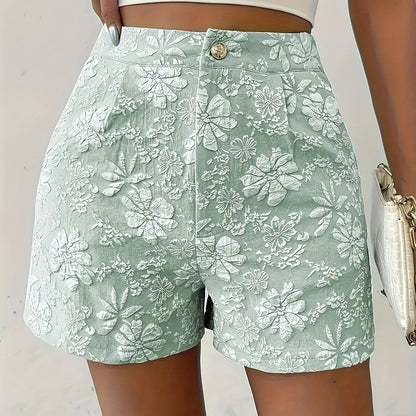 Damen Elegante High-Waist Shorts mit Blumenstickerei für Sommer