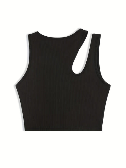 Damen Asymmetrisches Rib-Crop Top für Sommer, Modisches Streetwear Oberteil