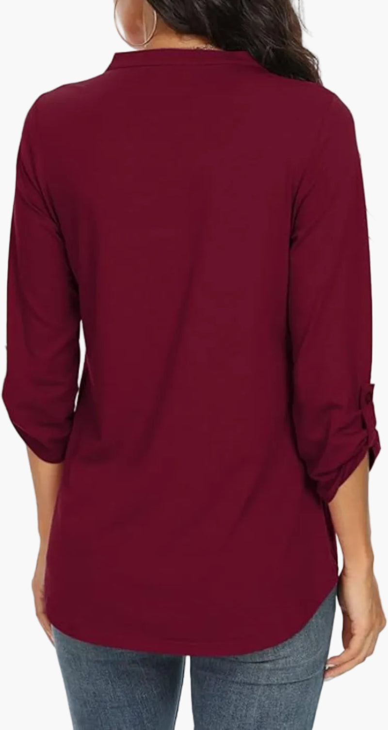 Damen-Bluse mit V-Ausschnitt und geschlitzten Glockenärmeln