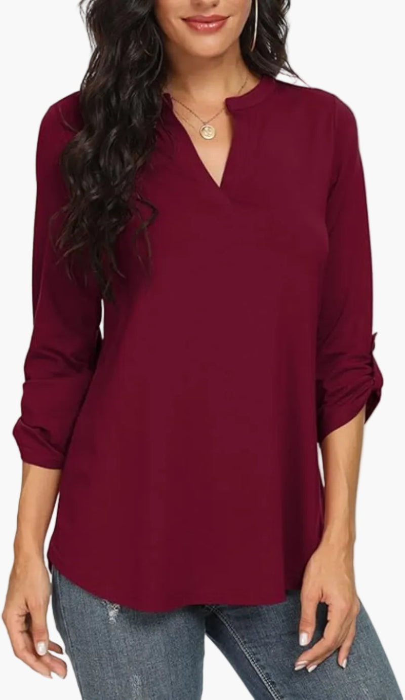 Damen-Bluse mit V-Ausschnitt und geschlitzten Glockenärmeln