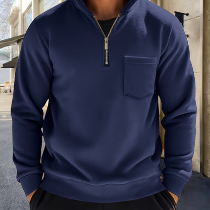 Herren Sweatshirt mit Stehkragen, Reißverschluss & Brusttasche, Langarm