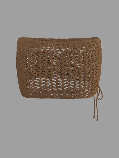 Damen Boho Minirock Häkel-Optik – Strandrock mit Muschelgürtel, Festival- und Urlaubsstyle