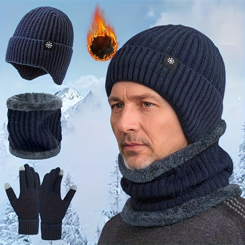 Winter Set Mütze Schal Handschuhe 3-teilig Strickmütze gefüttert Fleece-Schal touchscreen-taugliche Handschuhe