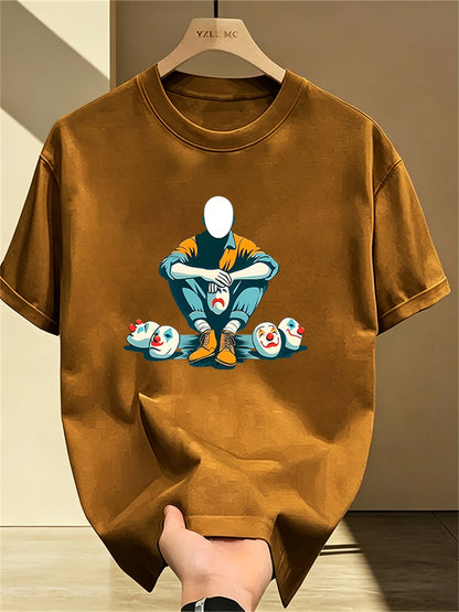 Herren Grafik T-Shirt mit maskiertem Charakter und Clownsmotiven – Modernes Statement Shirt für Individualisten