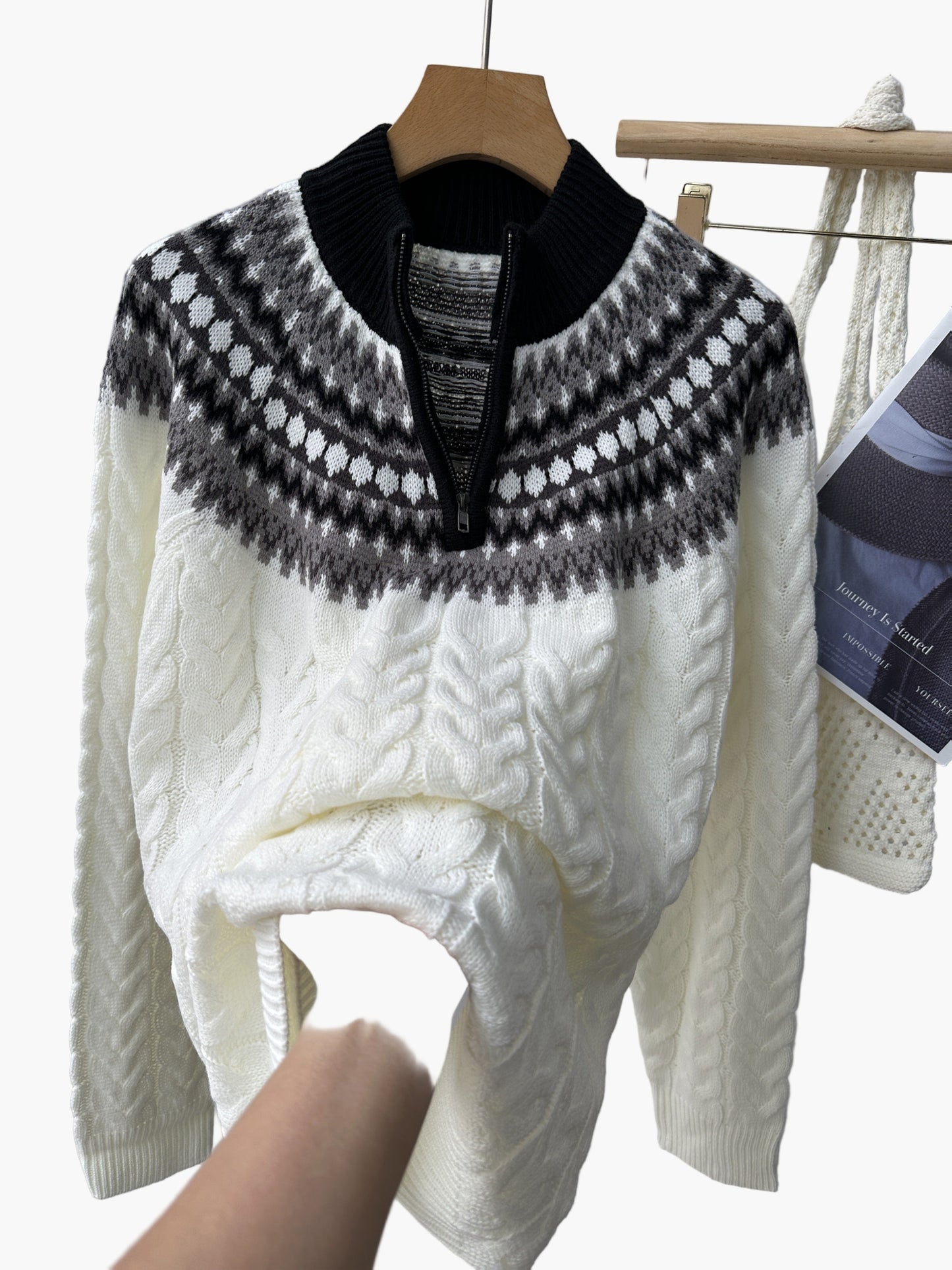 Herren Strickpullover mit Stehkragen und Norweger-Muster für Herbst & Winter, lässiger Style