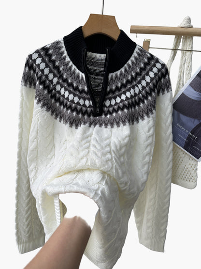 Herren Strickpullover mit Stehkragen und Norweger-Muster für Herbst & Winter, lässiger Style