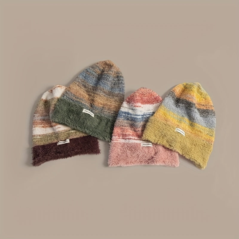 Unisex Winter Beanie Strickmütze mit weichem Futter & Farbverlauf