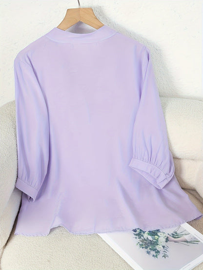 Damen Bluse Elegant Bestickt Locker Freizeit Büro Chic