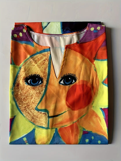 Damen Kleid mit Katzenmotiv und Sonne, ärmellos, Vintage Stil, Freizeitkleid