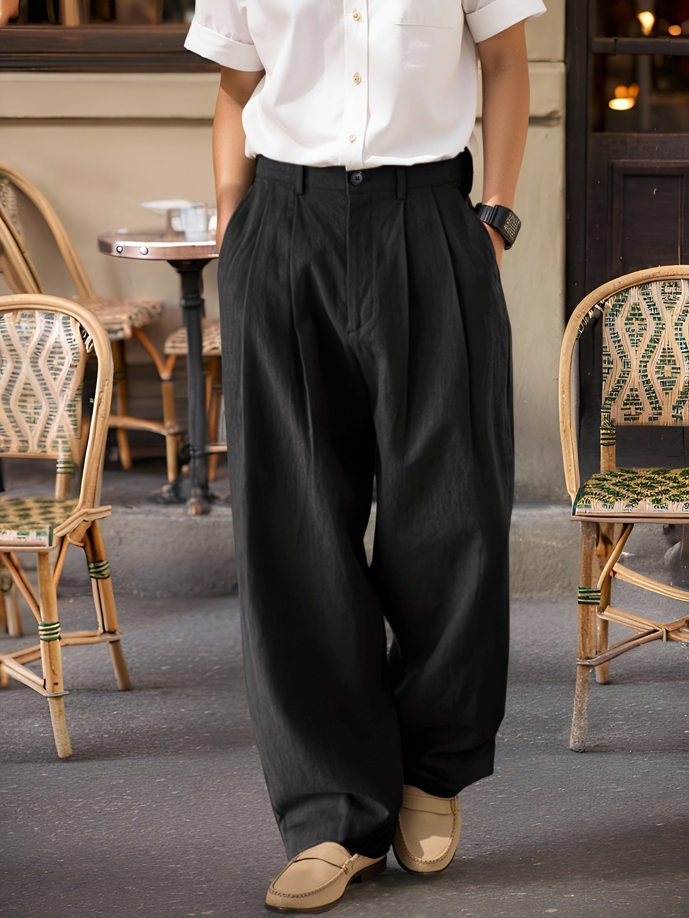 Herren Weit Geschnittene Anzughose mit Bundfalten – Moderner Vintage-Look für Freizeit und Büro