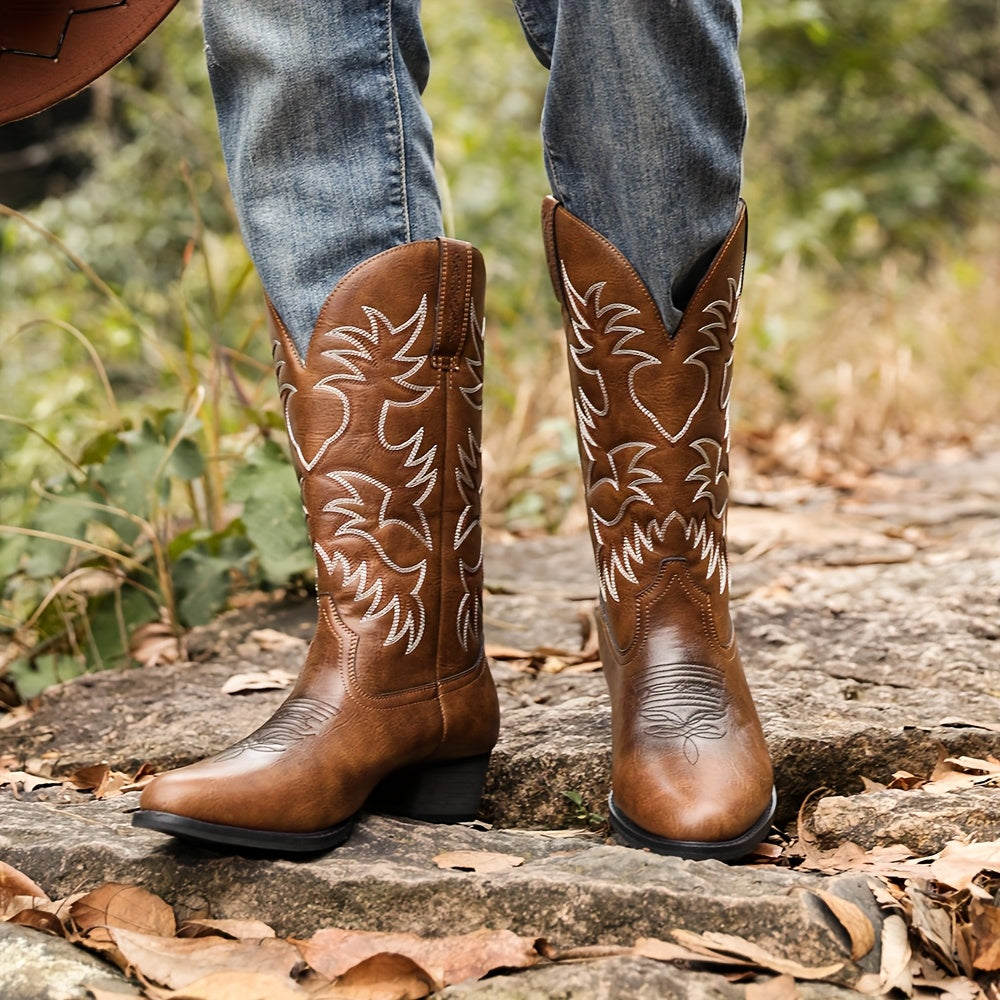 Cowboystiefel Braun mit Stickerei | Hoher Schaft
