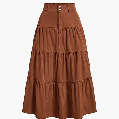 Damen Maxirock Elegant Stufenrock mit Hohem Bund für Alltag und Freizeit